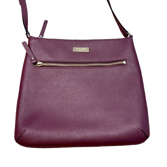 KATE SPADE PLUM LAUREL SAFFIANO LEATHER CROSSBODY LAVENDER KS JACQUARD INTERIOR - Picture 5 of 16